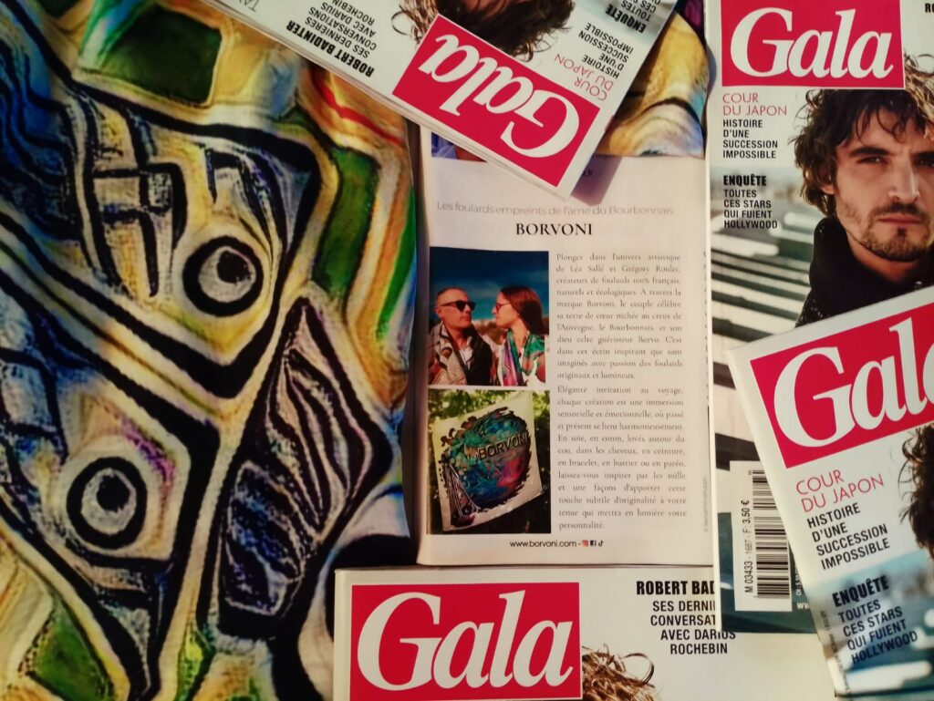 Borvoni couverture Gala 9 octobre 2025
Les foulards du bourbonnais soie et coton
