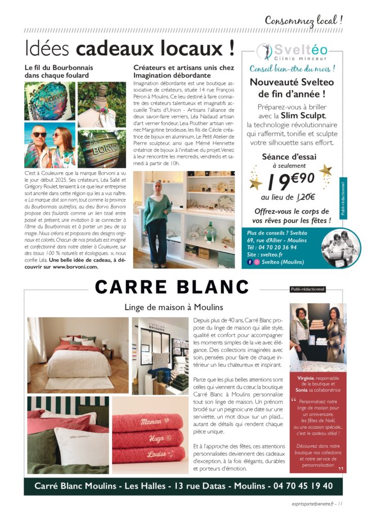 Borvoni article sport et bien être 12 novembre 2025
Les foulards du bourbonnais soie et coton