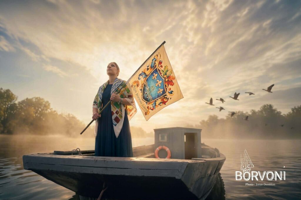 Foulard Borvoni Foulards du Bourbonnais Tournage sur la rivière de l'Allier Modèles Aurore et Source Soie 90 cm